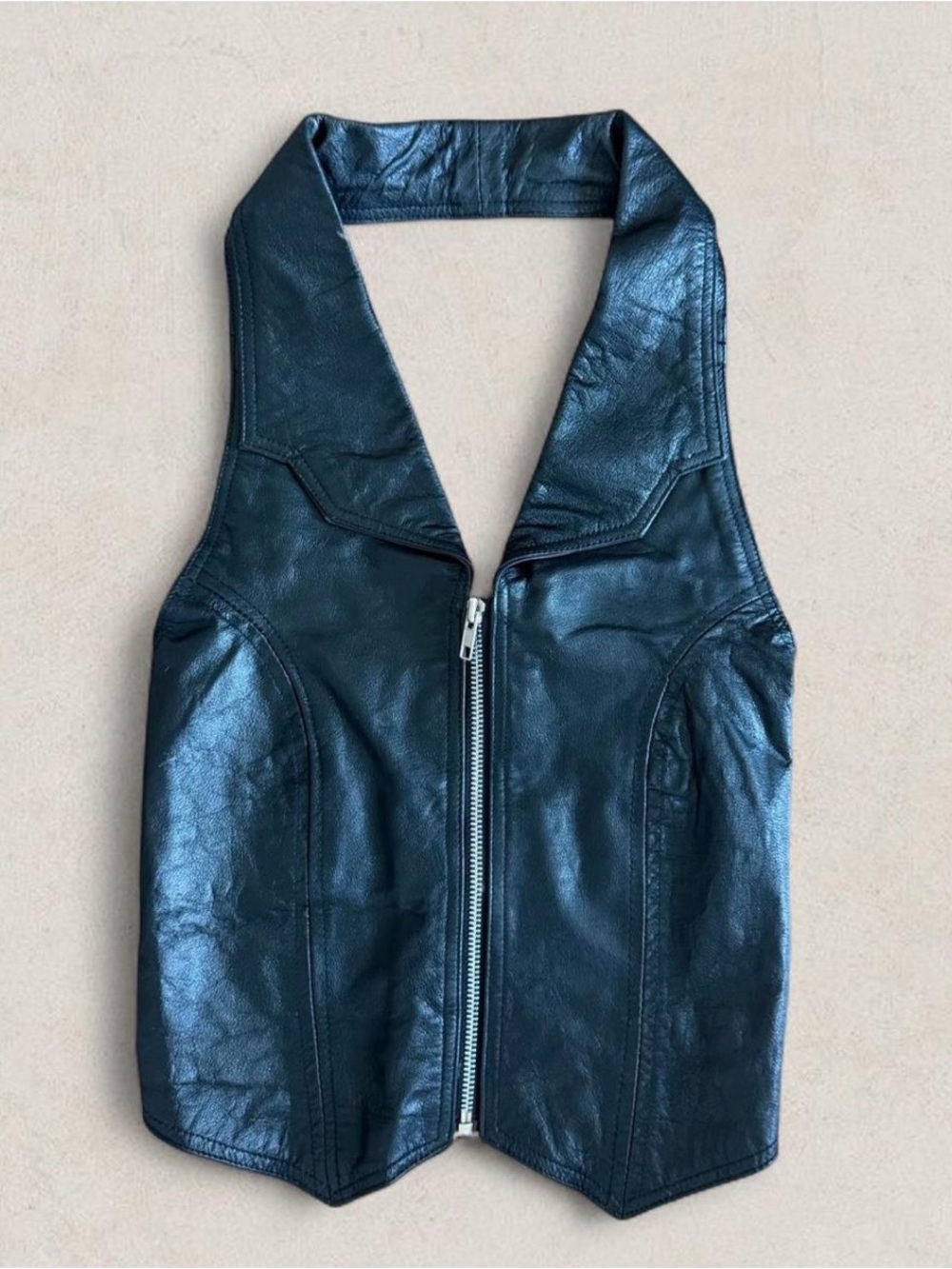 Black Hot Leather Zip-Front Vest